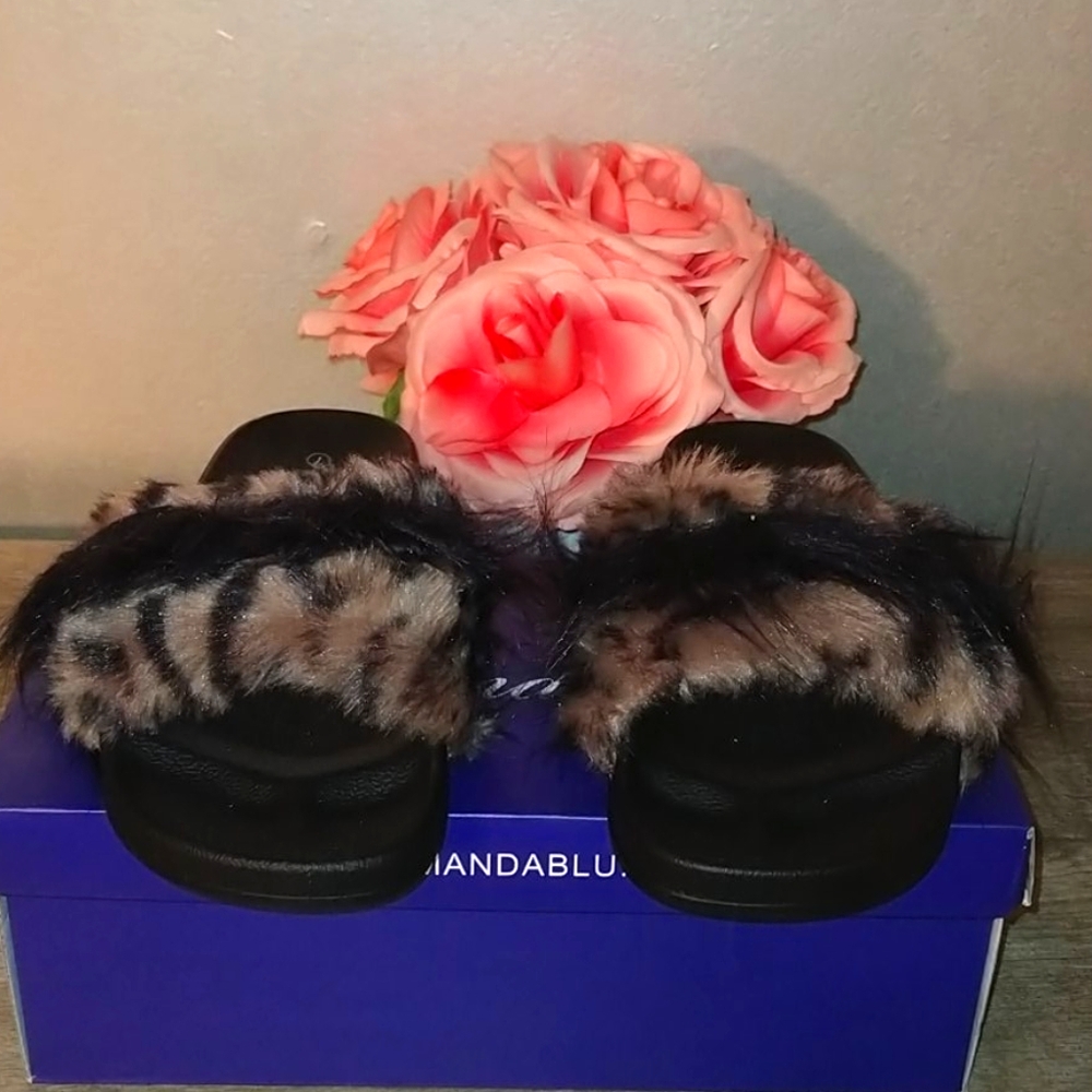Faux Fur Slide Sandal Cheetah
